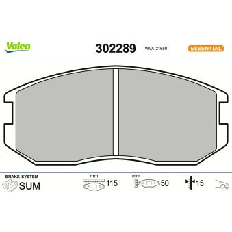 Jeu de 4 plaquettes de frein avant VALEO 302289 pour MERCEDES-BENZ KOMBI 2.0 D - 68cv