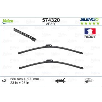Kit balais d'essuie-glace VALEO 574320 pour AUDI A8 3.0 TDI quattro - 211cv