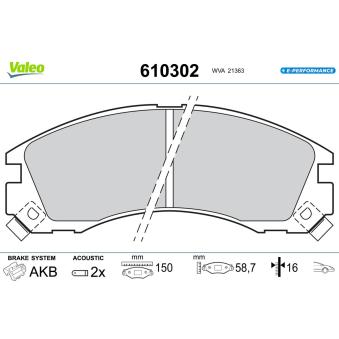 Jeu de 4 plaquettes de frein avant VALEO OEM MR389549 Jeu de 4 plaquettes de frein avant VALEO OEM MR389549