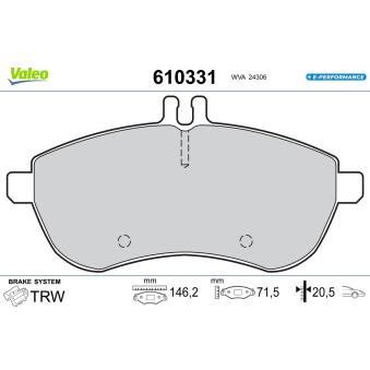 Jeu de 4 plaquettes de frein avant VALEO OEM A0074201620
