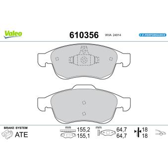 Jeu de 4 plaquettes de frein avant VALEO OEM 1623816280