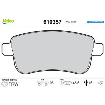 Jeu de 4 plaquettes de frein arrière VALEO OEM 440601416R