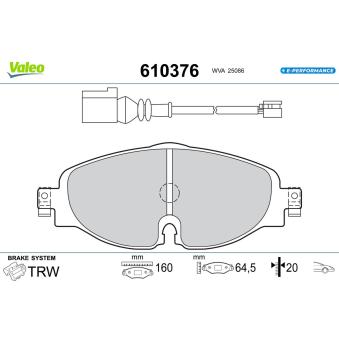Jeu de 4 plaquettes de frein avant VALEO OEM 8V0698151G