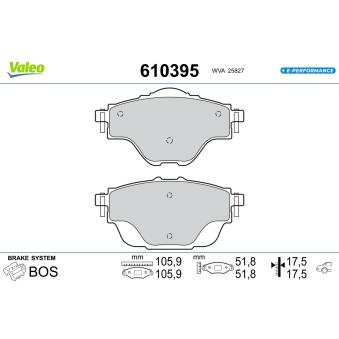 Jeu de 4 plaquettes de frein arrière VALEO OEM 95525386