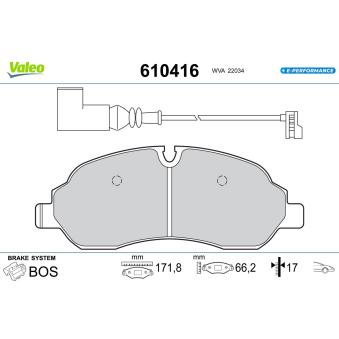 Jeu de 4 plaquettes de frein avant VALEO 610416 pour MAZDA XEDOS E-TRANSIT - 269cv