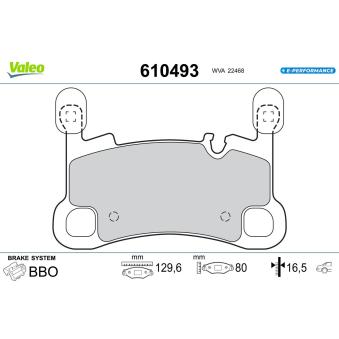 Jeu de 4 plaquettes de frein arrière VALEO OEM 9Y0698451H