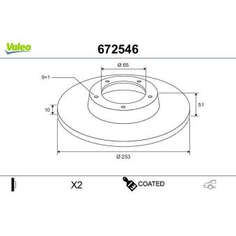 Jeu de 2 disques de frein arrière VALEO OEM 1K0615601K