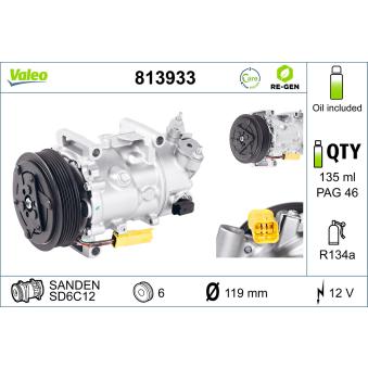 Compresseur, climatisation VALEO 813933 pour CITROEN C6 2.7 HDI - 204cv