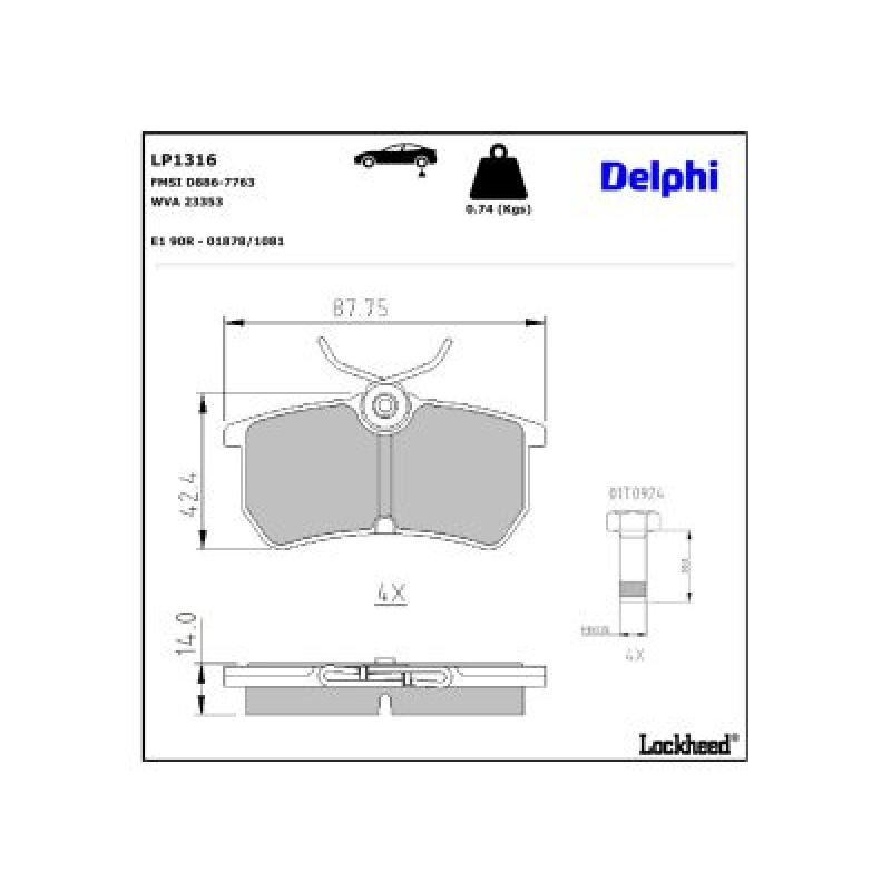 Jeu de 4 plaquettes de frein arrière DELPHI LP1316 - Visuel 2