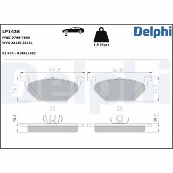 Jeu de 4 plaquettes de frein avant DELPHI LP1436 pour RENAULT EXPRESS 1.6 - 110cv