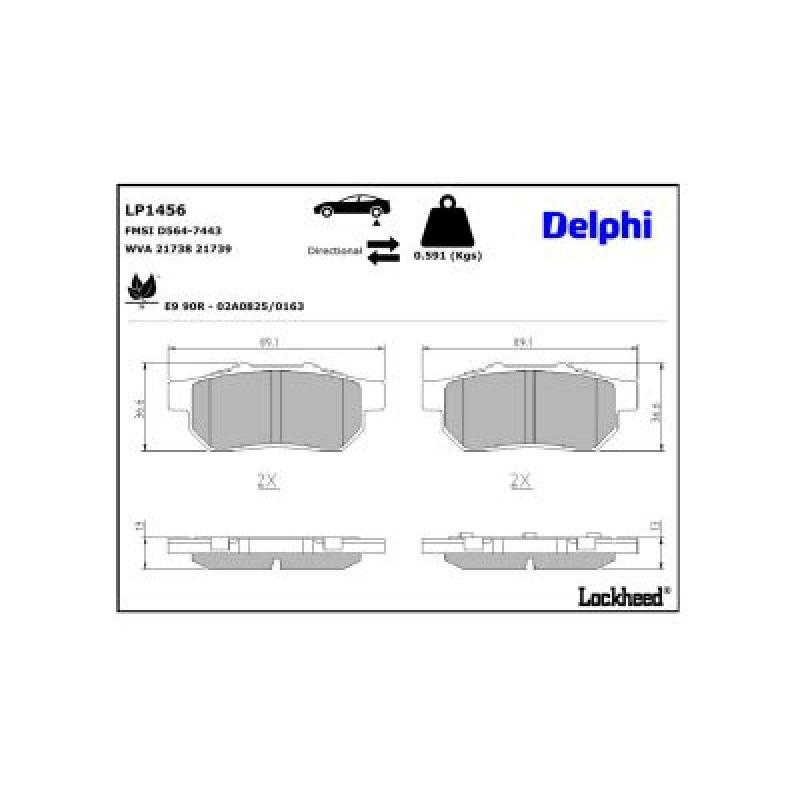Jeu de 4 plaquettes de frein arrière DELPHI LP1456 - Visuel 2