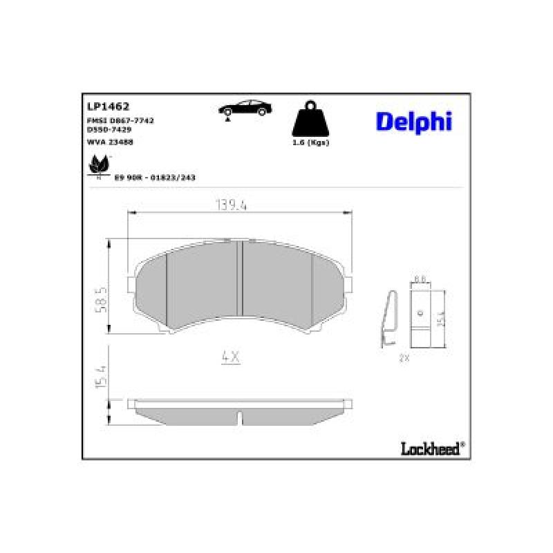 Jeu de 4 plaquettes de frein avant DELPHI LP1462 - Visuel 2