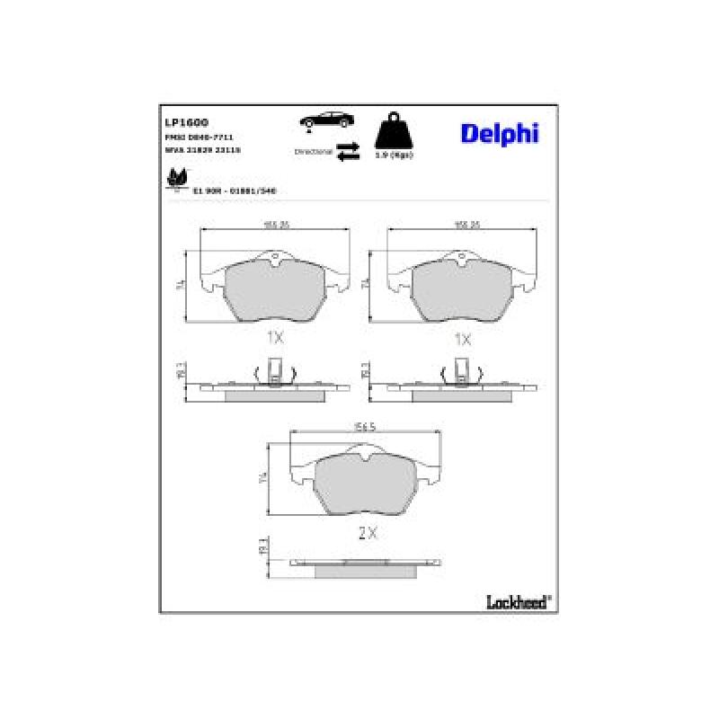Jeu de 4 plaquettes de frein avant DELPHI LP1600 - Visuel 2