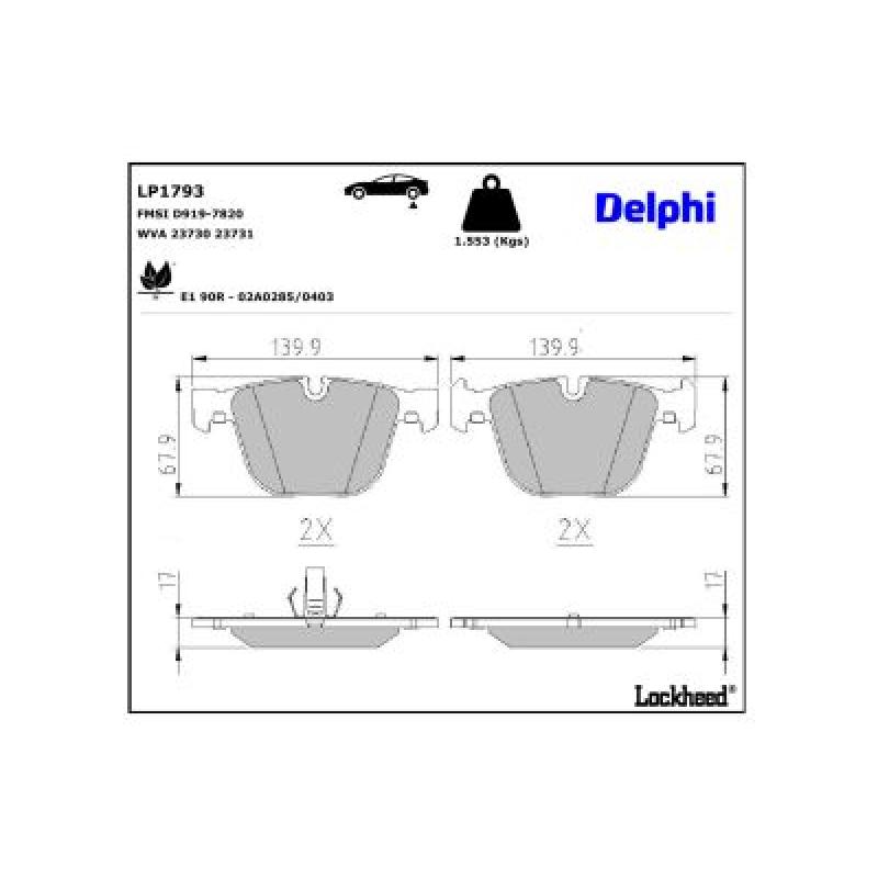 Jeu de 4 plaquettes de frein arrière DELPHI LP1793 - Visuel 2