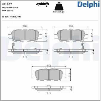 Jeu de 4 plaquettes de frein arrière DELPHI LP1807 pour MAZDA 6 1.5 DCI - 110cv