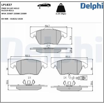 Jeu de 4 plaquettes de frein avant DELPHI LP1837 pour RENAULT EXPRESS 1.6 - 110cv