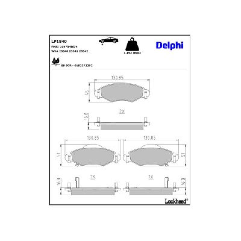 Jeu de 4 plaquettes de frein avant DELPHI LP1840 - Visuel 2