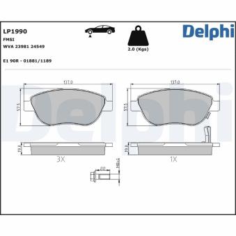 Jeu de 4 plaquettes de frein avant DELPHI LP1990 pour MERCEDES-BENZ T1/TN 1.3 D Multijet - 95cv