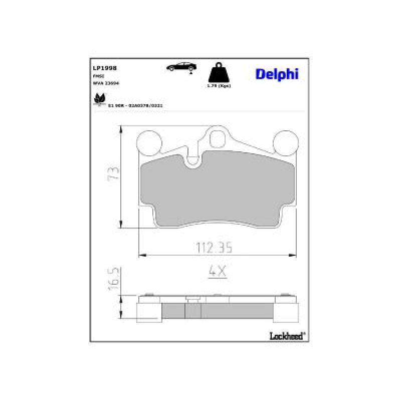 Jeu de 4 plaquettes de frein arrière DELPHI LP1998 - Visuel 2