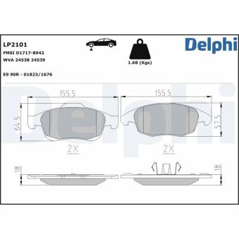 Jeu de 4 plaquettes de frein avant DELPHI LP2101 pour MERCEDES-BENZ CLASSE E 1.2 PureTech 110 - 110cv