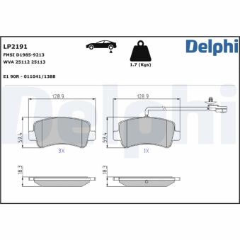 Jeu de 4 plaquettes de frein arrière DELPHI LP2191 pour NISSAN NV400 dCi 170 - 170cv