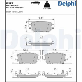Jeu de 4 plaquettes de frein arrière DELPHI LP3145 pour NISSAN X-TRAIL 1.7 dCi ALL MODE 4x4-i - 150cv