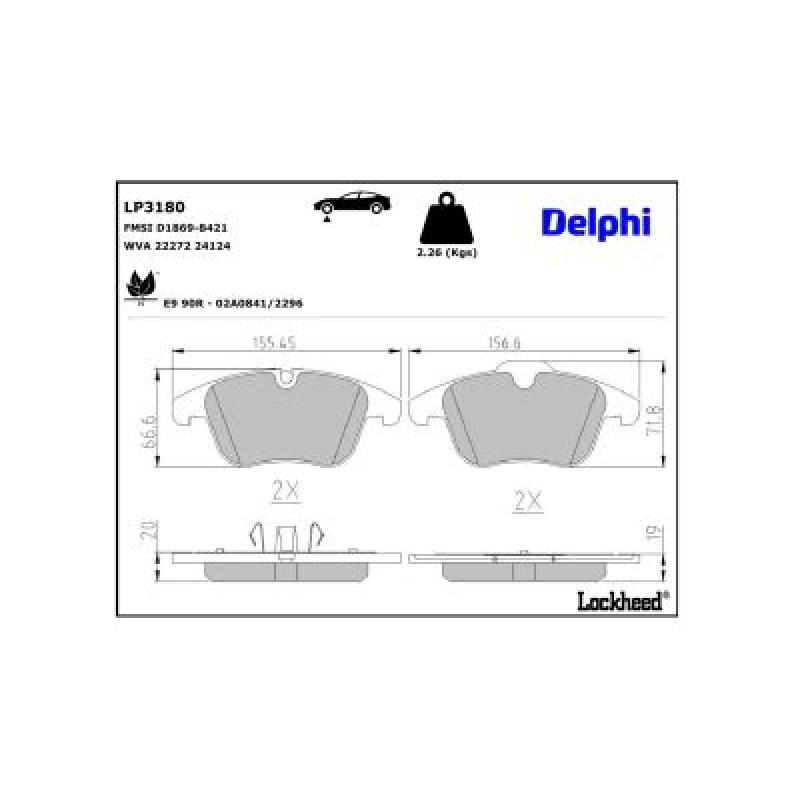 Jeu de 4 plaquettes de frein avant DELPHI LP3180 - Visuel 2