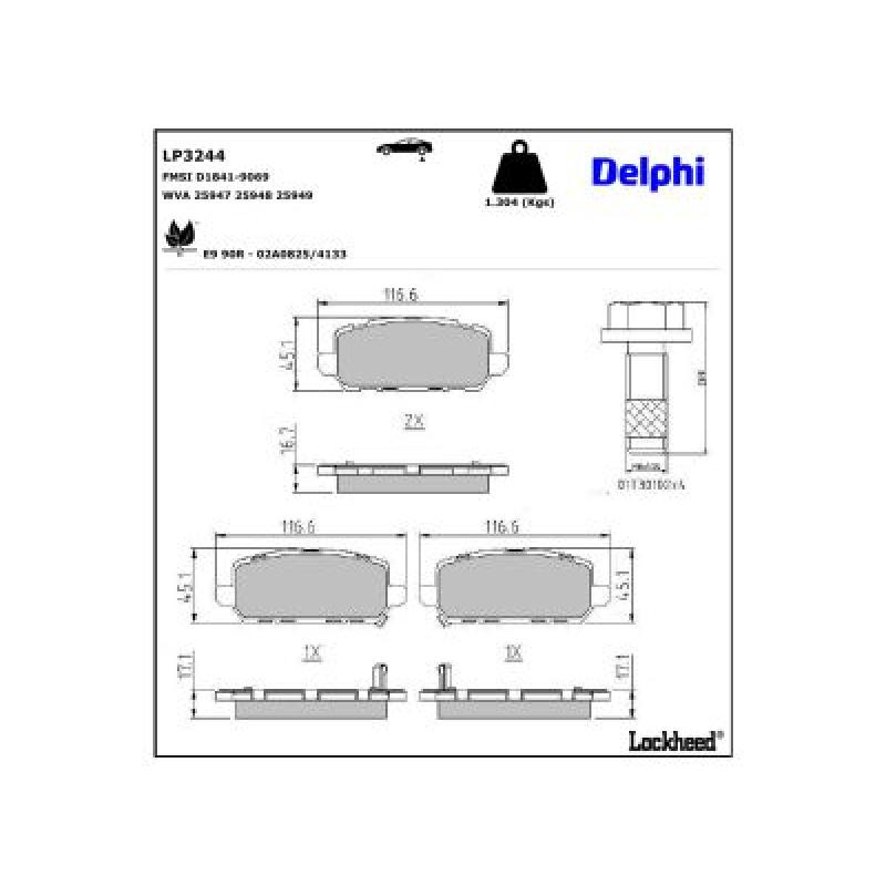 Jeu de 4 plaquettes de frein arrière DELPHI LP3244 - Visuel 2