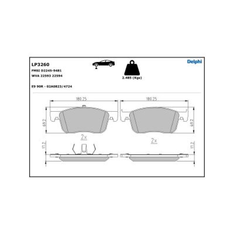 Jeu de 4 plaquettes de frein avant DELPHI LP3260 - Visuel 2
