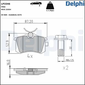 Jeu de 4 plaquettes de frein arrière DELPHI LP3346 pour CITROEN JUMPY PureTech 110 - 110cv
