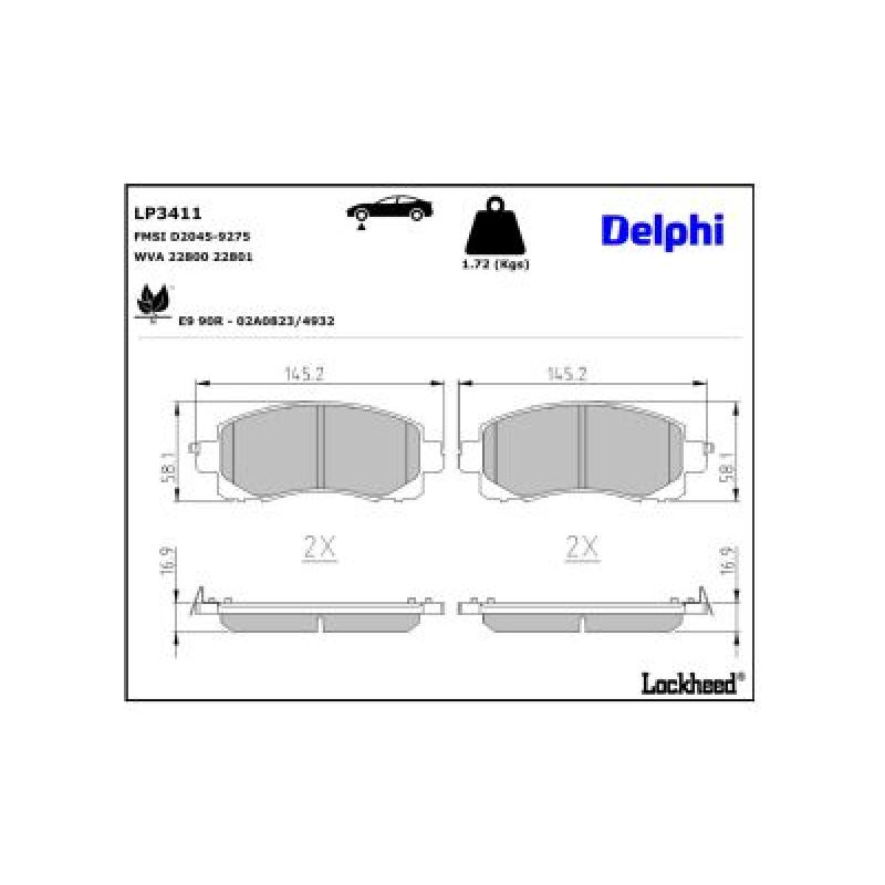 Jeu de 4 plaquettes de frein avant DELPHI LP3411 - Visuel 2