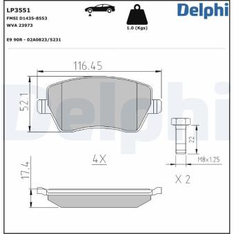 Jeu de 4 plaquettes de frein avant DELPHI LP3551 pour MAZDA 323 1.6 - 110cv
