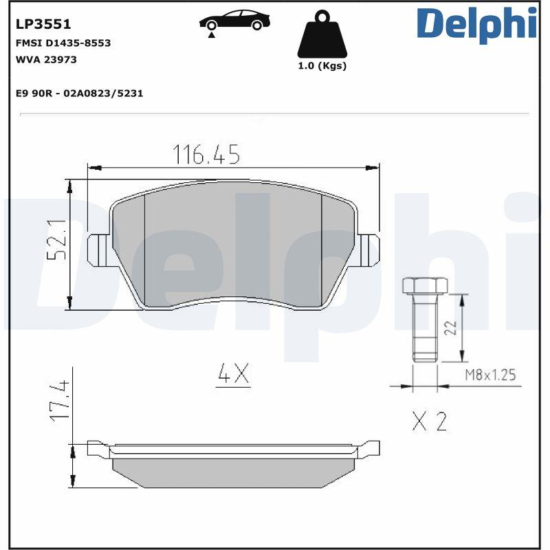 Jeu de 4 plaquettes de frein avant DELPHI LP3551 - Visuel 1