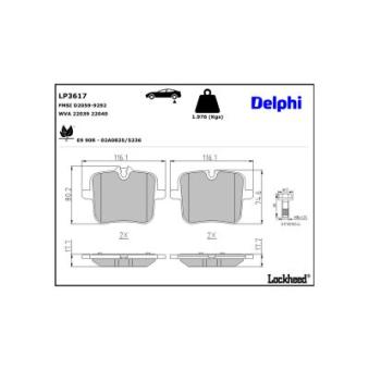 Jeu de 4 plaquettes de frein arrière DELPHI OEM 34217991043 Jeu de 4 plaquettes de frein arrière DELPHI OEM 34217991043