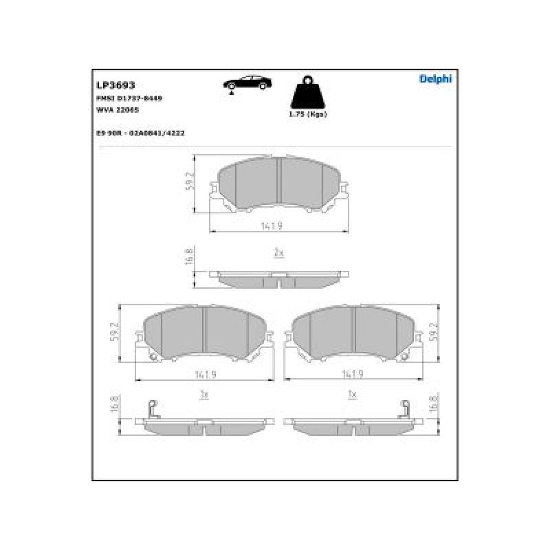 Jeu de 4 plaquettes de frein avant DELPHI LP3693 - Visuel 2