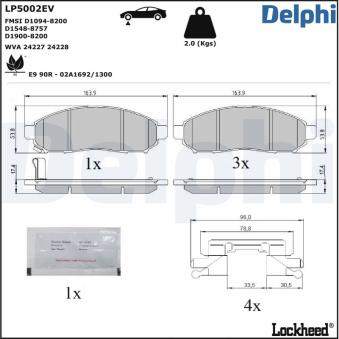 Jeu de 4 plaquettes de frein avant DELPHI OEM DA060EB326 Jeu de 4 plaquettes de frein avant DELPHI OEM DA060EB326