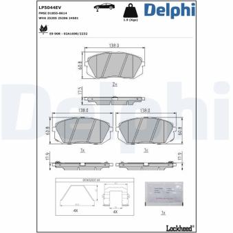 Jeu de 4 plaquettes de frein avant DELPHI LP5044EV pour HYUNDAI KONA EV - 204cv