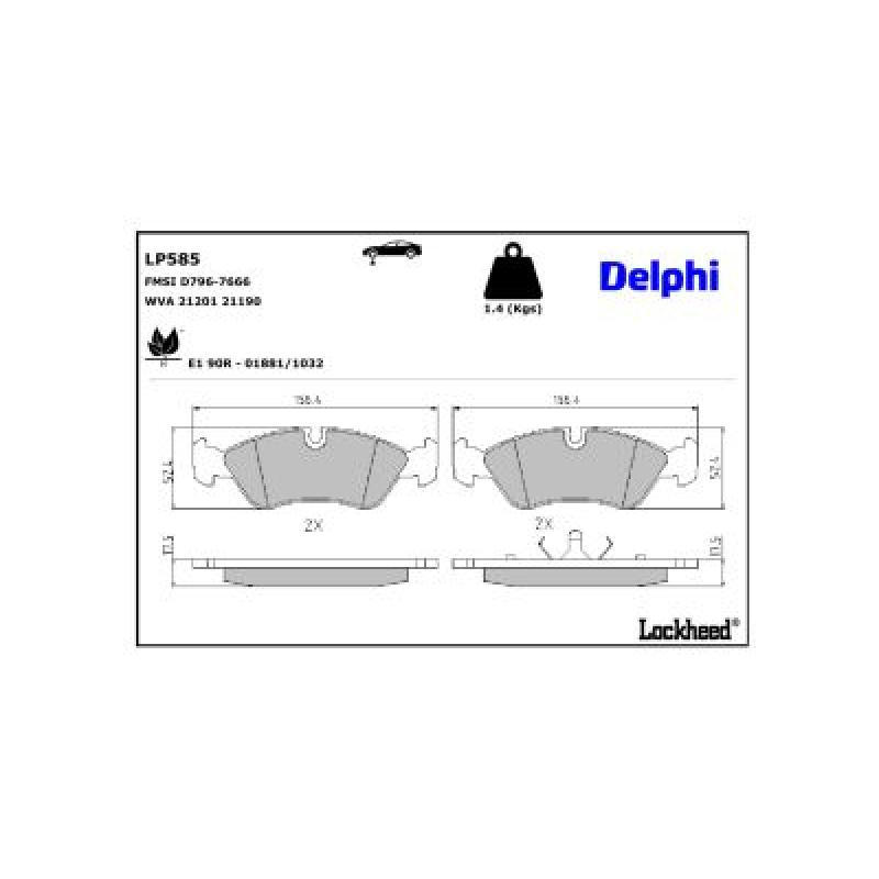 Jeu de 4 plaquettes de frein avant DELPHI LP585 - Visuel 2