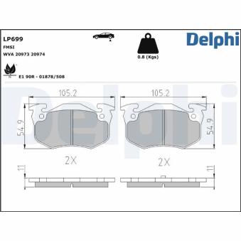 Jeu de 4 plaquettes de frein arrière DELPHI LP699 pour VOLVO 940 1.8 - 110cv