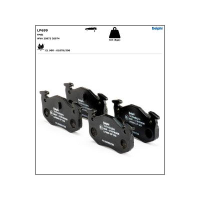 Jeu de 4 plaquettes de frein arrière DELPHI LP699 - Visuel 1