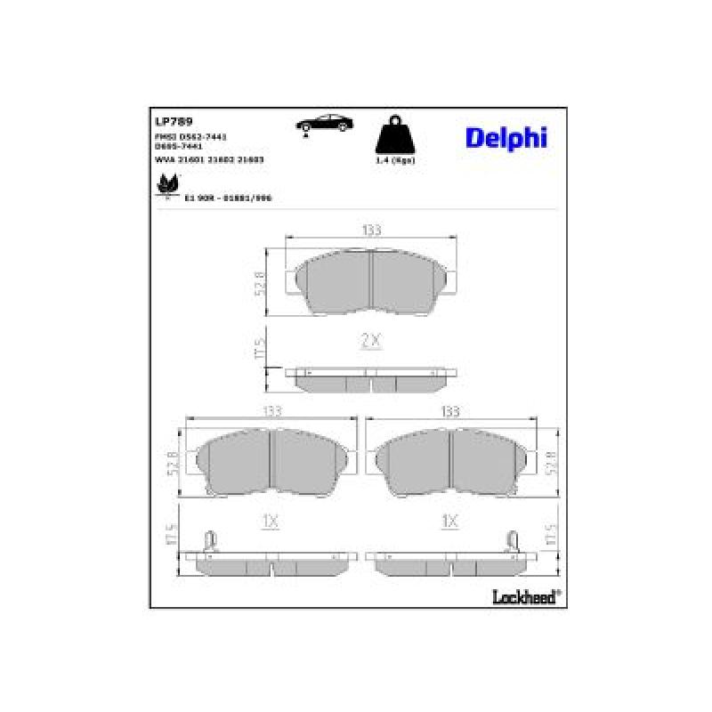 Jeu de 4 plaquettes de frein avant DELPHI LP789 - Visuel 2
