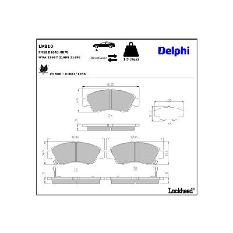 Jeu de 4 plaquettes de frein avant DELPHI LP810 - Visuel 2