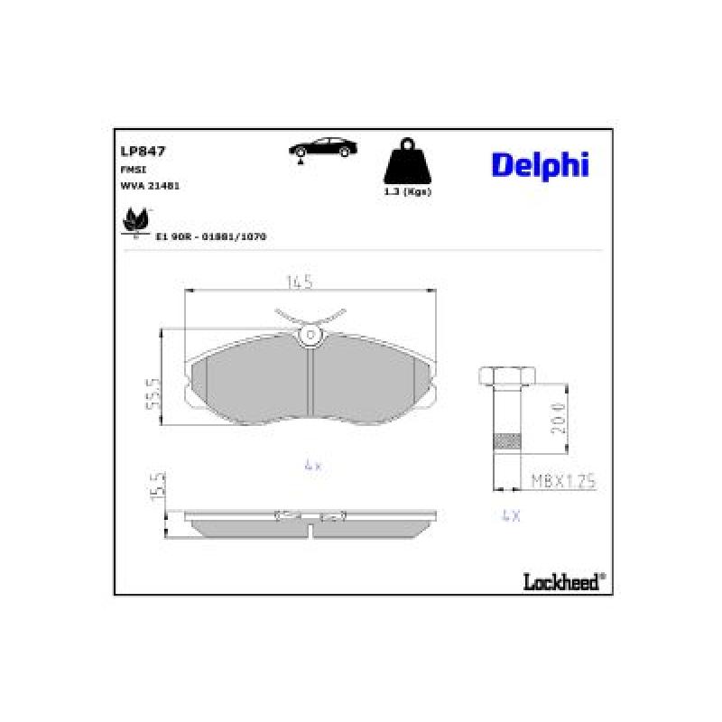 Jeu de 4 plaquettes de frein avant DELPHI LP847 - Visuel 2