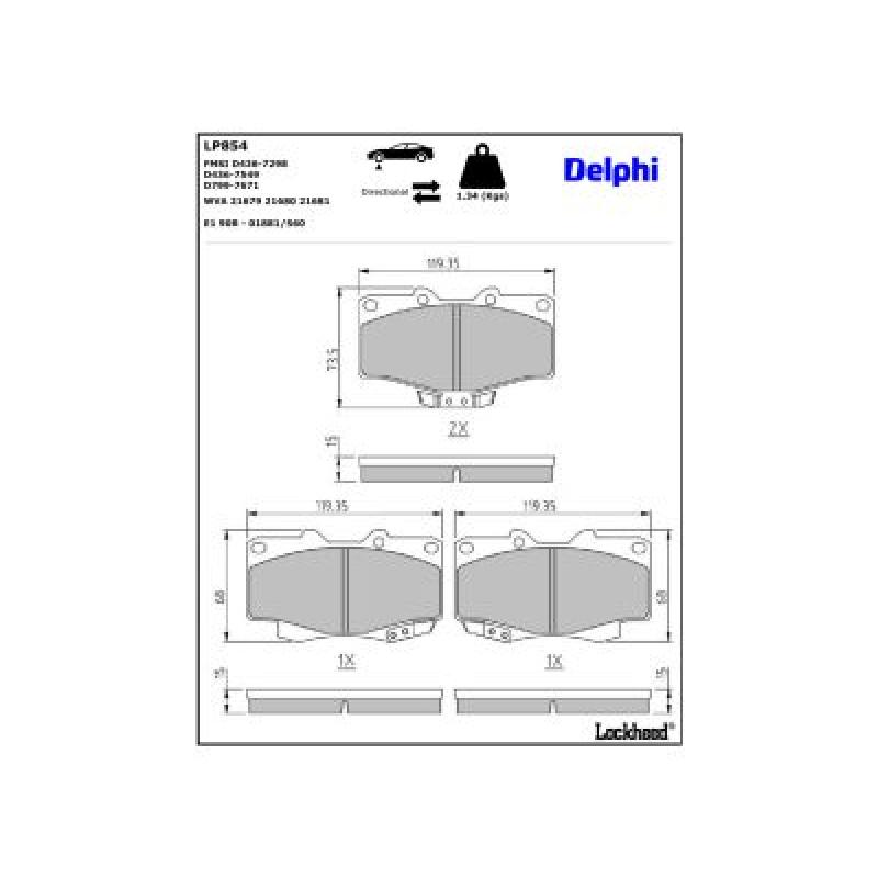 Jeu de 4 plaquettes de frein avant DELPHI LP854 - Visuel 2