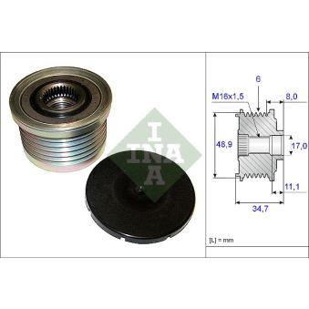 Poulie roue libre, alternateur INA OEM 8200229907