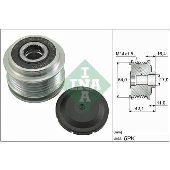 Poulie roue libre, alternateur INA 535 0286 10 pour AUDI A4 1.4 - 140cv