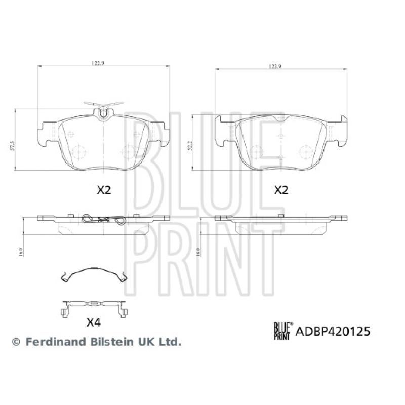 Jeu de 4 plaquettes de frein arrière BLUE PRINT ADBP420125 - Visuel 1