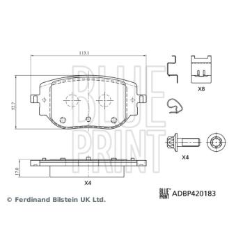 Jeu de 4 plaquettes de frein arrière BLUE PRINT OEM 1673597480