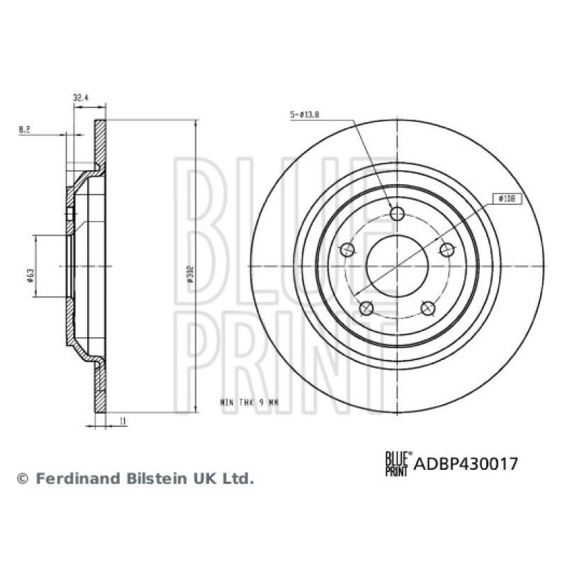 Jeu de 2 disques de frein arrière BLUE PRINT ADBP430017 - Visuel 2