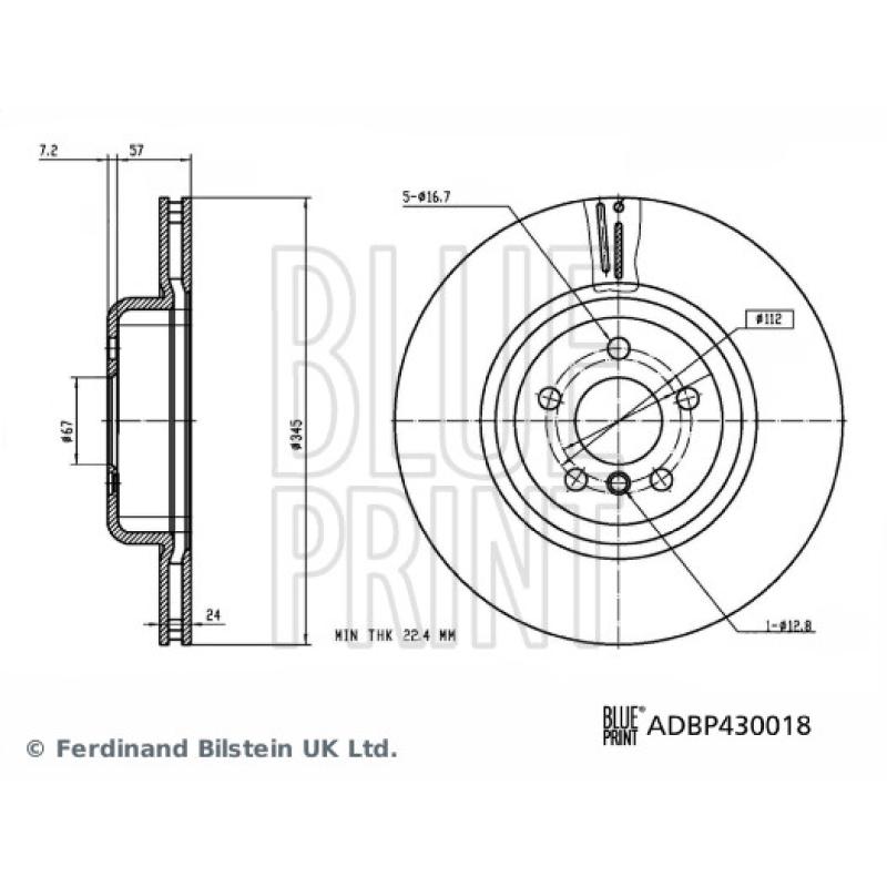 Jeu de 2 disques de frein arrière BLUE PRINT ADBP430018 - Visuel 2